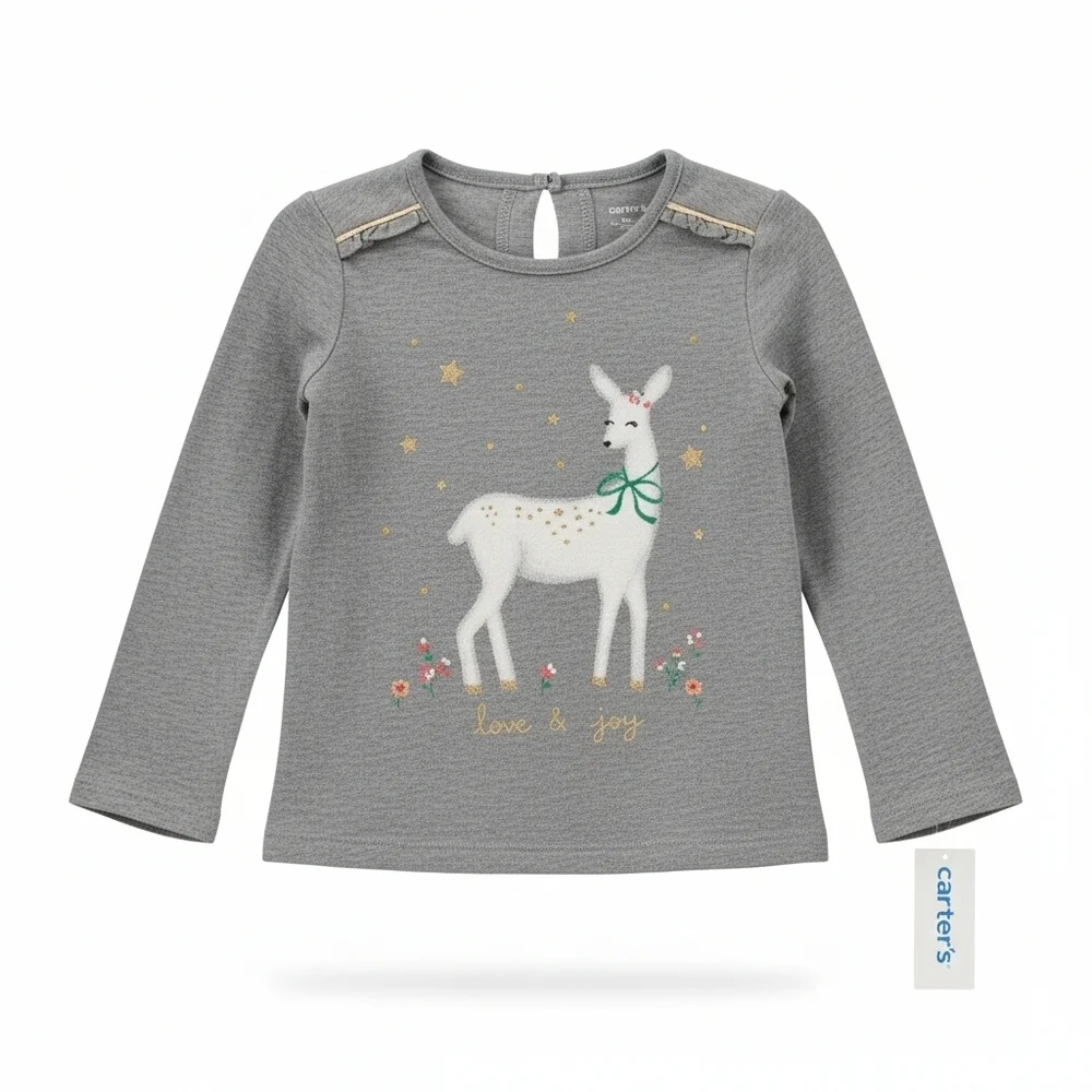 Carters Cute Festive Girls Reindeer Shirt With Glitter NWT Size 3/3T